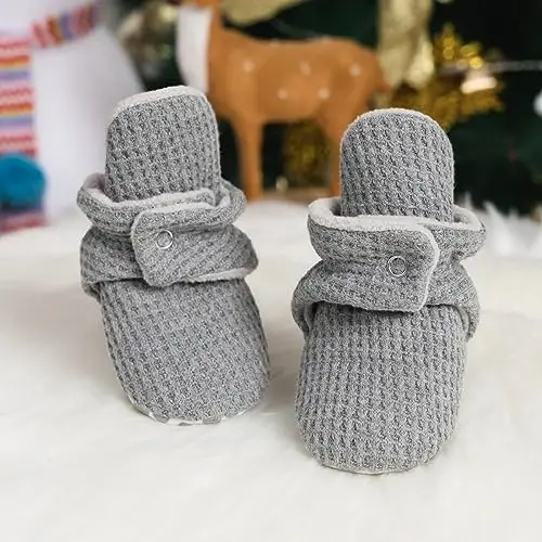 HsdsBebe Unisex Newborn Baby Cotton Booties Non-Slip Sole for Toddler Boys Girls Infant Winter Warm Fleece Cozy Socks Shoes - 3