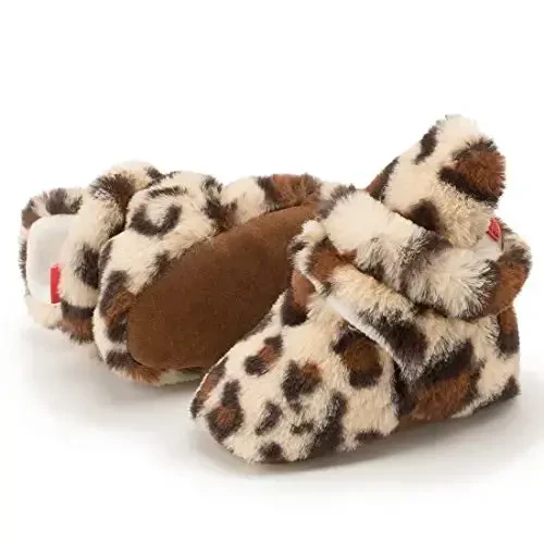 HsdsBebe Unisex Newborn Baby Cotton Booties Non-Slip Sole for Toddler Boys Girls Infant Winter Warm Fleece Cozy Socks Shoes - 4