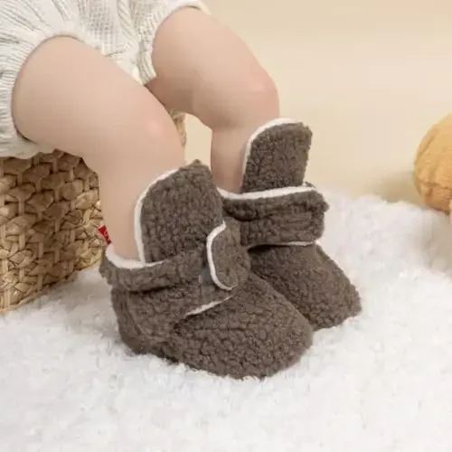 HsdsBebe Unisex Newborn Baby Cotton Booties Non-Slip Sole for Toddler Boys Girls Infant Winter Warm Fleece Cozy Socks Shoes - HSDSBEBE (1)