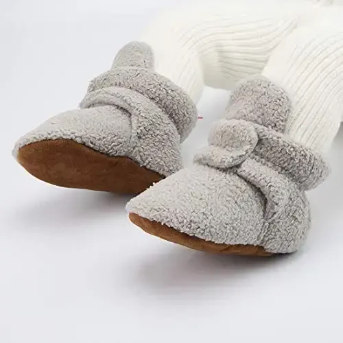 HsdsBebe Unisex Newborn Baby Cotton Booties Non-Slip Sole for Toddler Boys Girls Infant Winter Warm Fleece Cozy Socks Shoes - HSDSBEBE (1)