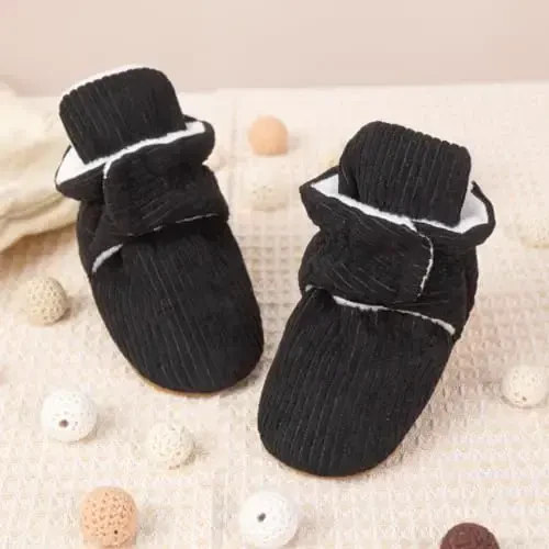 HsdsBebe Unisex Newborn Baby Cotton Booties Non-Slip Sole for Toddler Boys Girls Infant Winter Warm Fleece Cozy Socks Shoes - 4