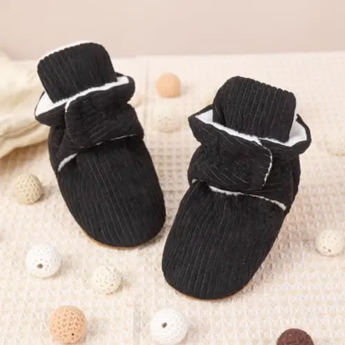 HsdsBebe Unisex Newborn Baby Cotton Booties Non-Slip Sole for Toddler Boys Girls Infant Winter Warm Fleece Cozy Socks Shoes - 4