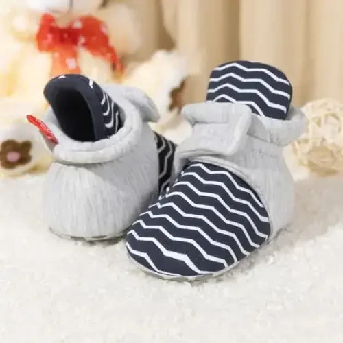 HsdsBebe Unisex Newborn Baby Cotton Booties Non-Slip Sole for Toddler Boys Girls Infant Winter Warm Fleece Cozy Socks Shoes - 3
