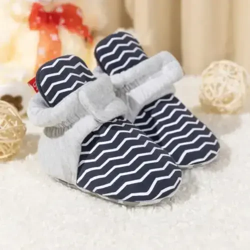 HsdsBebe Unisex Newborn Baby Cotton Booties Non-Slip Sole for Toddler Boys Girls Infant Winter Warm Fleece Cozy Socks Shoes - 4