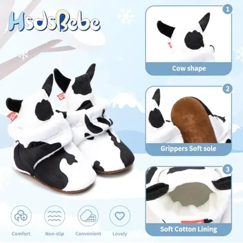 HsdsBebe Unisex Newborn Baby Cotton Booties Non-Slip Sole for Toddler Boys Girls Infant Winter Warm Fleece Cozy Socks Shoes - 6