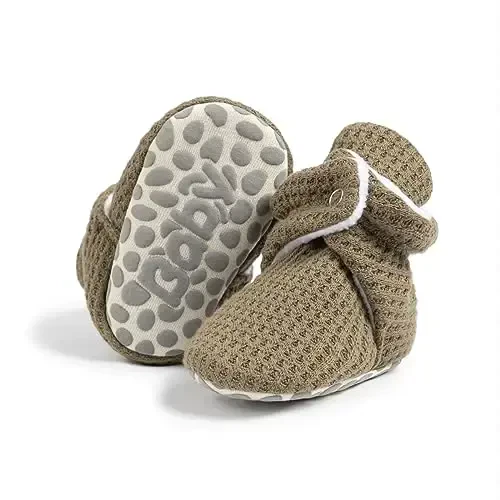 HsdsBebe Unisex Newborn Baby Cotton Booties Non-Slip Sole for Toddler Boys Girls Infant Winter Warm Fleece Cozy Socks Shoes 
