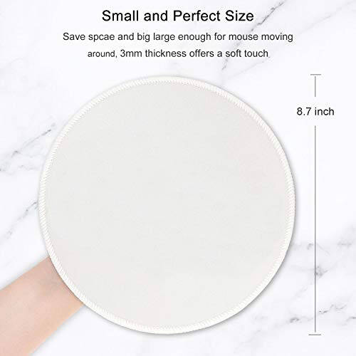 Hsurbtra Mouse Pad, Premium-Textured Small Round Mousepad 8.7 x 8.7 Inch White, Stitched Edge Anti-Slip Waterproof Rubber Pretty Cute Computer Mat for Office Home Gaming Laptop Men Women Kids - 2