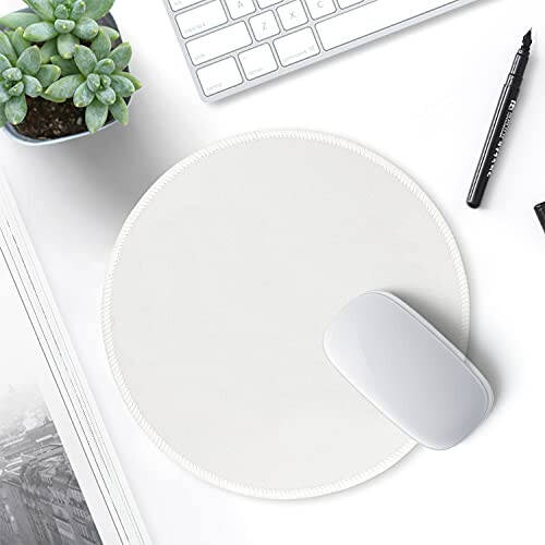 Hsurbtra Mouse Pad, Premium-Textured Small Round Mousepad 8.7 x 8.7 Inch White, Stitched Edge Anti-Slip Waterproof Rubber Pretty Cute Computer Mat for Office Home Gaming Laptop Men Women Kids - 7