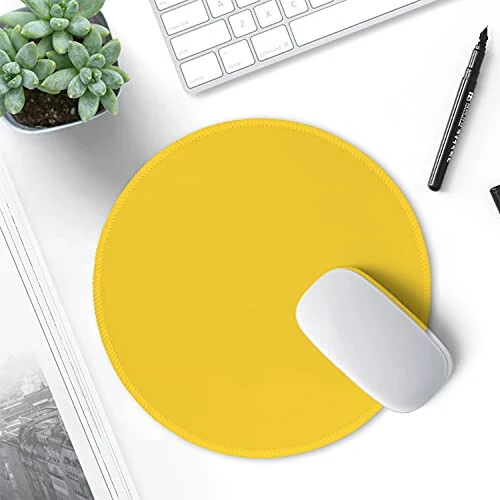 Hsurbtra Mouse Pad, Premium-Textured Small Round Mousepad 8.7 x 8.7 Inch Yellow, Stitched Edge Anti-Slip Waterproof Rubber Pretty Cute Computer Mat for Office Home Gaming Laptop Men Women Kids - 7
