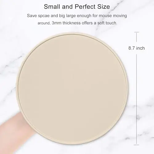 Hsurbtra Mouse Pad, Premium-Textured Small Round Mousepad 8.7 x 8.7 Inch Beige, Stitched Edge Anti-Slip Waterproof Rubber Pretty Cute Computer Mat for Office Home Gaming Laptop Men Women Kids - HSURBTRA (1)