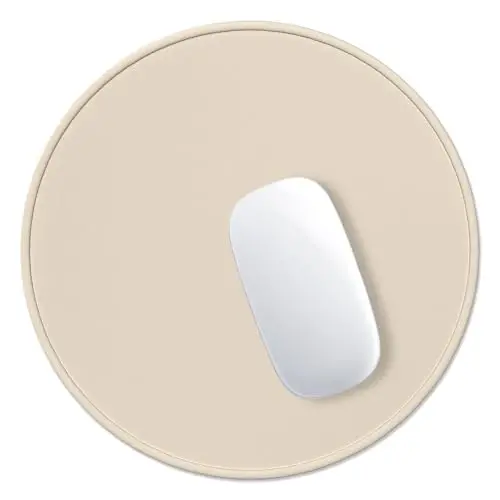 Hsurbtra Mouse Pad, Premium-Textured Small Round Mousepad 8.7 x 8.7 Inch Beige, Stitched Edge Anti-Slip Waterproof Rubber Pretty Cute Computer Mat for Office Home Gaming Laptop Men Women Kids - HSURBTRA