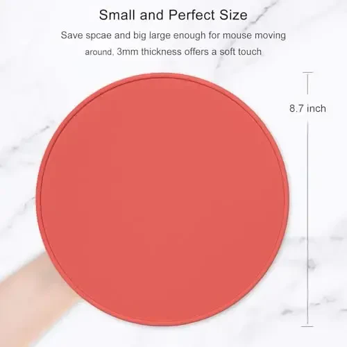 Hsurbtra Mouse Pad, Premium-Textured Small Round Mousepad 8.7 x 8.7 Inch Bright Red, Stitched Edge Anti-Slip Waterproof Rubber Pretty Cute Computer Mat for Office Home Gaming Laptop Men Women Kids - HSURBTRA (1)
