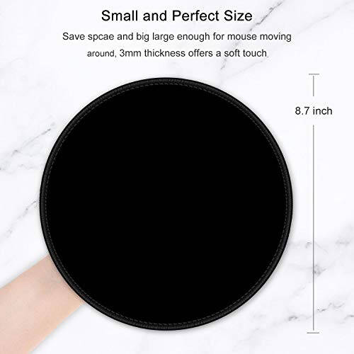 Hsurbtra Mouse Pad, Premium-Textured Small Round Mousepad 8.7 x 8.7 Inch Black, Stitched Edge Anti-Slip Waterproof Rubber Mouse Mat, Pretty Cute Mouse Pad for Office Home Gaming Laptop Men Women Kids - 2