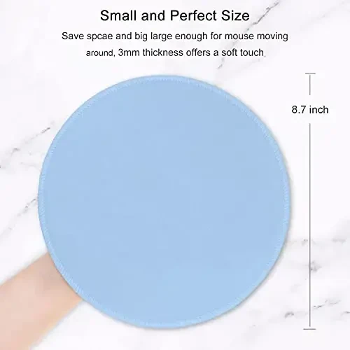 Hsurbtra Mouse Pad, Premium-Textured Small Round Mousepad 8.7 x 8.7 Inch Blue, Stitched Edge Anti-Slip Waterproof Rubber Pretty Cute Computer Mat for Office Home Gaming Laptop Men Women Kids - 2
