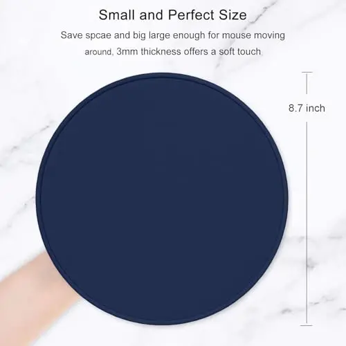 Hsurbtra Mouse Pad, Premium-Textured Small Round Mousepad 8.7 x 8.7 Inch Navy Blue, Stitched Edge Anti-Slip Waterproof Rubber Pretty Cute Computer Mat for Office Home Gaming Laptop Men Women Kids 