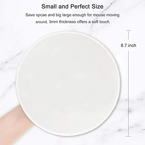 Hsurbtra Mouse Pad, Premium-Textured Small Round Mousepad 8.7 x 8.7 Inch White, Stitched Edge Anti-Slip Waterproof Rubber Mouse Mat, Pretty Cute Mouse Pad for Office Home Gaming Laptop Men Women Kids 