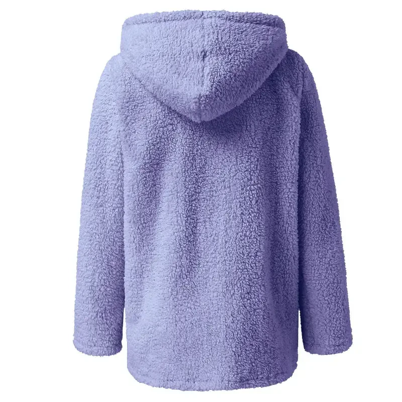 HTNBO Casual Fall Long Zipper Jackets for Women Solid Color Outerwear Warm Long Sleeve Fuzzy Winter Coat Fashion 2022 Green - 4