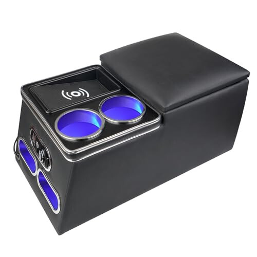 Htostar Racing Upgrade Universal Center Console Organizer with Inductive Charging Stand, Fast Charging, Cup Holder, and Phone Holder for Car, Truck, and Van, Back Bench Seat Armrest Middle Storage Box - MODAZONE