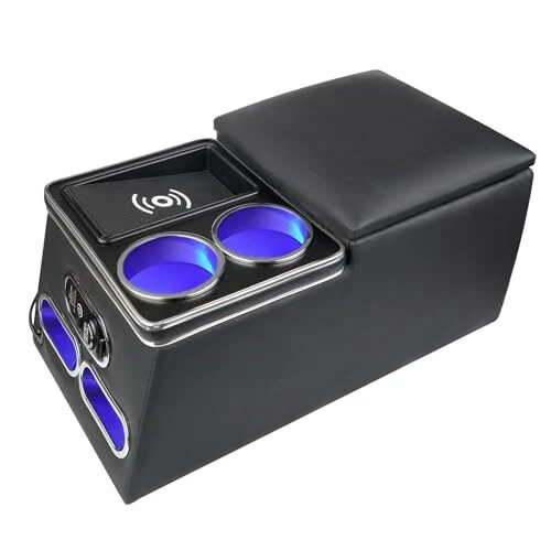 Htostar Racing Upgrade Universal Center Console Organizer with Inductive Charging Stand, Fast Charging, Cup Holder, and Phone Holder for Car, Truck, and Van, Back Bench Seat Armrest Middle Storage Box - MODAZONE