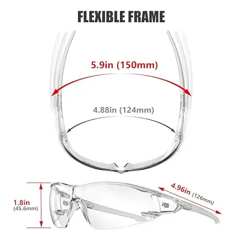 HTS HUNTERSKY ANSI Z87.1 Anti-Fog Wrap-Around Clear Safety Glasses, Pickleball lab chemistry goggles with Scratch Resistant - 6