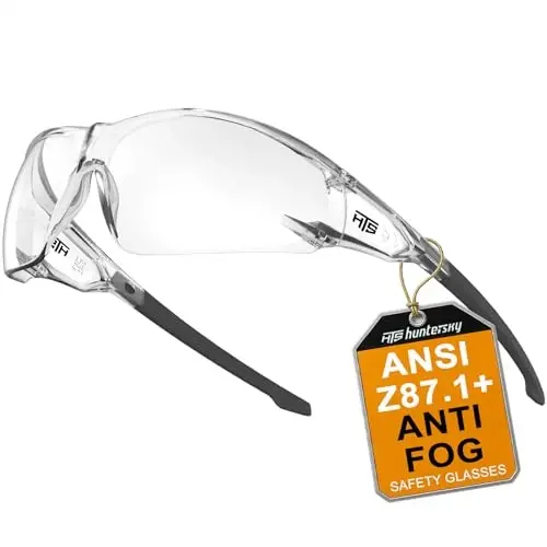 HTS HUNTERSKY ANSI Z87.1 Anti-Fog Wrap-Around Clear Safety Glasses, Pickleball lab chemistry goggles with Scratch Resistant 