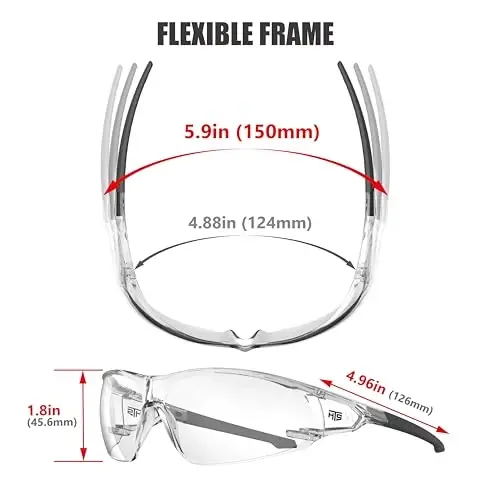 HTS HUNTERSKY ANSI Z87.1 Anti-Fog Wrap-Around Clear Safety Glasses, Pickleball lab chemistry goggles with Scratch Resistant - 6