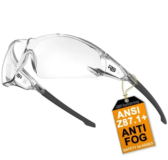 HTS HUNTERSKY ANSI Z87.1 Anti-Fog Wrap-Around Toza o'tkazmaydigan Shaffof himoya ko'zoynaklari, Pickleball laboratoriya kimyo ko'zoynaklari tirnalishga chidamli - 1