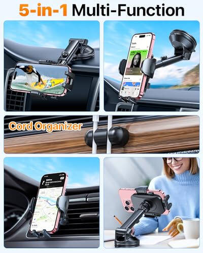 HTU 2024 Best Car Phone Holder Mount 【Strongest Shockproof & Military-Grade 5-in-1】 Universal Upgraded Dashboard Windshield Vent Truck Stand for iPhone 15 14 13 Android【Patent & Safety Certs】, Grey - 2