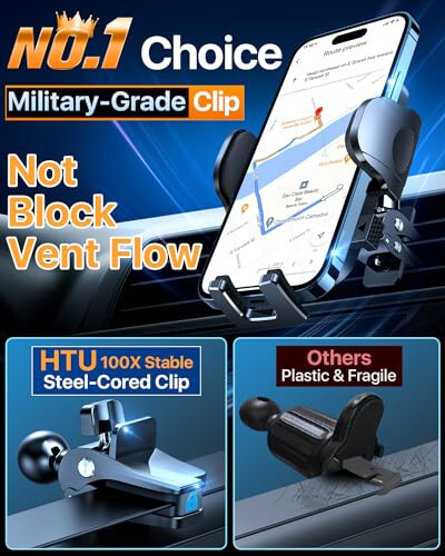 HTU 2024 Best Car Phone Holder Mount 【Strongest Shockproof & Military-Grade 5-in-1】 Universal Upgraded Dashboard Windshield Vent Truck Stand for iPhone 15 14 13 Android【Patent & Safety Certs】, Grey - 6