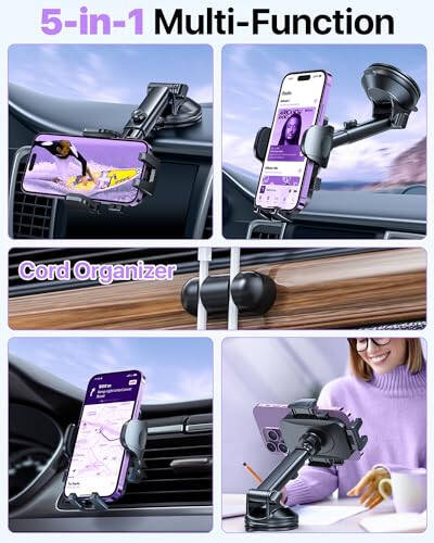 HTU 2024 Best Car Phone Holder Mount 【80+LBS Strongest Suction & Military 5-in-1】 Universal Upgraded Dashboard Windshield Vent Truck Stand for iPhone 16 15 Android【Patent & Safety Certs】, Purple - 3