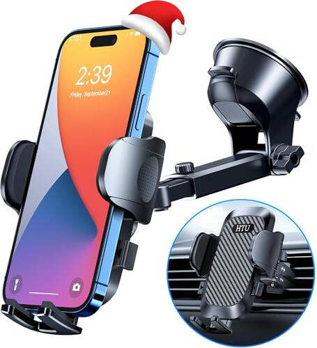 HTU 2024 Best Car Phone Holder Mount 【Strongest Shockproof & Military-Grade 5-in-1】 Universal Upgraded Dashboard Windshield Vent Truck Stand for iPhone 16 15 Android【Patent & Safety Certs】,Black - 16