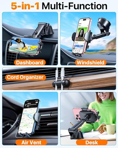 HTU 2024 Best Car Phone Holder Mount 【Strongest Shockproof & Military-Grade 5-in-1】 Universal Upgraded Dashboard Windshield Vent Truck Stand for iPhone 16 15 Android【Patent & Safety Certs】,Black - 17