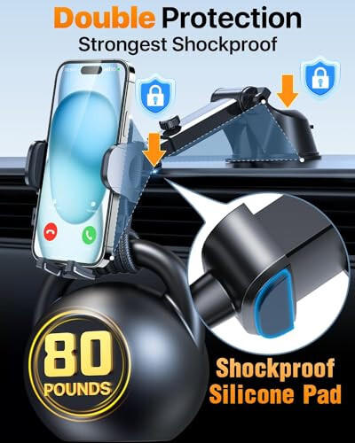 HTU 2024 Best Car Phone Holder Mount 【Strongest Shockproof & Military-Grade 5-in-1】 Universal Upgraded Dashboard Windshield Vent Truck Stand for iPhone 16 15 Android【Patent & Safety Certs】,Black - 19