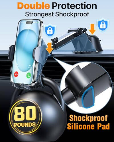 HTU 2024 Best Car Phone Holder Mount 【Strongest Shockproof & Military-Grade 5-in-1】 Universal Upgraded Dashboard Windshield Vent Truck Stand for iPhone 16 15 Android【Patent & Safety Certs】,Black - 8