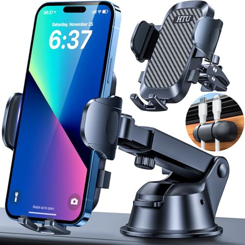 HTU 2024 Best Car Phone Holder Mount 【Strongest Shockproof & Military-Grade 5-in-1】 Universal Upgraded Dashboard Windshield Vent Truck Stand for iPhone 16 15 Android【Patent & Safety Certs】,Black - 15