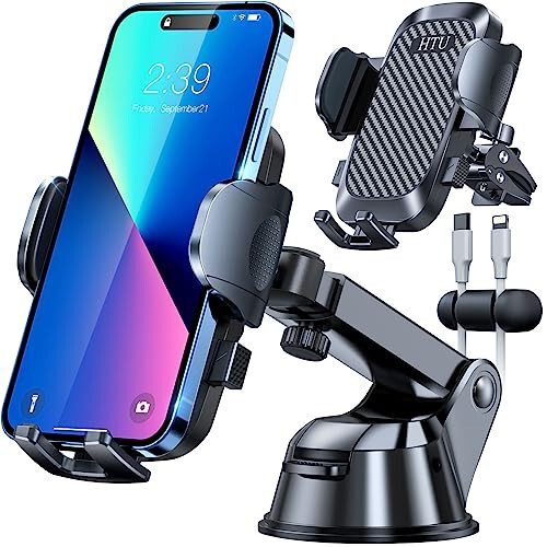 HTU 2024 Best Car Phone Holder Mount 【Strongest Shockproof & Military-Grade 5-in-1】 Universal Upgraded Dashboard Windshield Vent Truck Stand for iPhone 16 15 Android【Patent & Safety Certs】,Black - 13