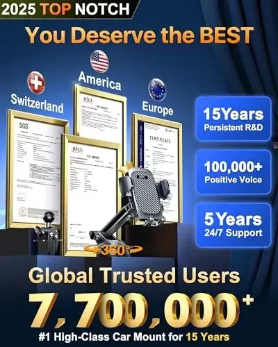 HTU 2024 Best Car Phone Holder Mount 【Strongest Shockproof & Military-Grade 5-in-1】 Universal Upgraded Dashboard Windshield Vent Truck Stand for iPhone 16 15 Android【Patent & Safety Certs】,Black - HTU (1)