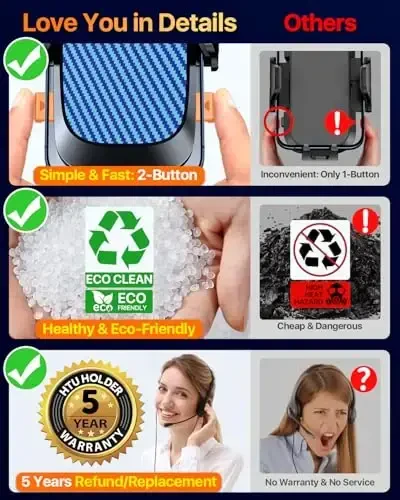 HTU [2024 Best] Cell Phone Holder Car [Upgraded 5-in-1] Windshield Phone Mount, Universal Handfree Adjustable Dashboard Window Vent Pickup Truck Stand for iPhone 15 14 13 12 Samsung Android, Blue - 6