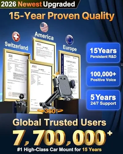 2026 Ultimate Best【True Military-Grade & Safety Cert】Car Phone Holder HTU【Upgraded 360 Rotation & 100+LBS Strongest Suction】5-in-1 Truck Windshield Dashboard Vent Mount Stand for iPhone Android, Black - HTU
