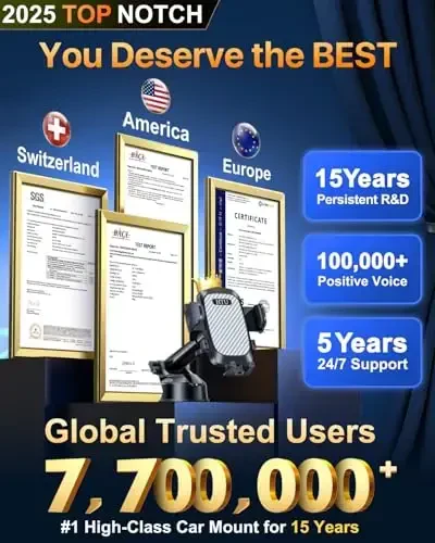 HTU 2025 Best Car Phone Holder 【Ultimate 5-in-1 & Upgraded 100+LBS Strongest Suction】【True Military-Grade & Safety Cert】 360° Windshield Dashboard Vent Mount Stand for iPhone Android & Truck, Grey - 4