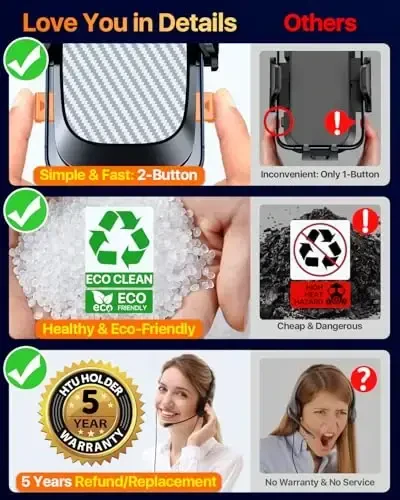 HTU 2025 Best Car Phone Holder 【Ultimate 5-in-1 & Upgraded 100+LBS Strongest Suction】【True Military-Grade & Safety Cert】 360° Windshield Dashboard Vent Mount Stand for iPhone Android & Truck, Grey - 5