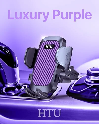 HTU 2025 Best Car Phone Holder 【Ultimate 5-in-1 & Upgraded 100+LBS Strongest Suction】【True Military-Grade & Safety Cert】 360° Windshield Dashboard Vent Mount Stand for iPhone Android & Truck, Purple - HTU