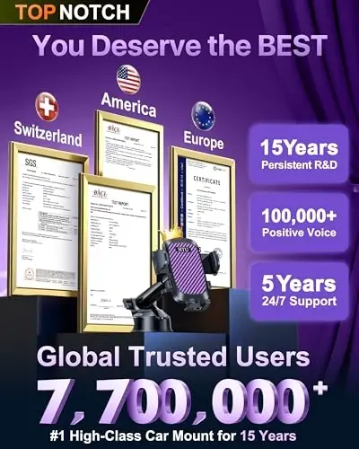 HTU 2026 Ultimate Best【True Military-Grade & Safety Cert】Car Phone Holder【Upgraded 360 Rotation & 100+LBS Strongest Suction】5-in-1 Truck Windshield Dashboard Vent Mount Stand for iPhone Android,Purple - 1