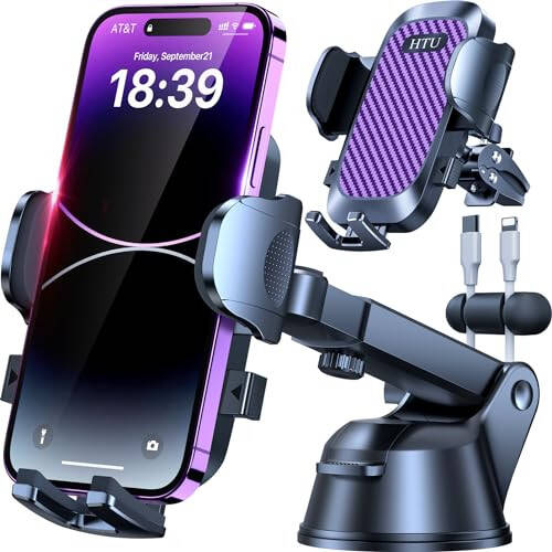 HTU 2024 Best Car Phone Holder Mount 【80+LBS Strongest Suction & Military 5-in-1】 Universal Upgraded Dashboard Windshield Vent Truck Stand for iPhone 16 15 Android【Patent & Safety Certs】, Purple - 1