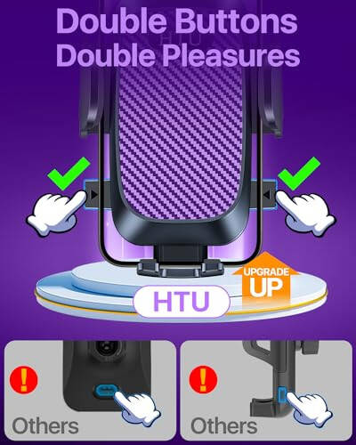 HTU 2024 Best Car Phone Holder Mount 【80+LBS Strongest Suction & Military 5-in-1】 Universal Upgraded Dashboard Windshield Vent Truck Stand for iPhone 16 15 Android【Patent & Safety Certs】, Purple - 5