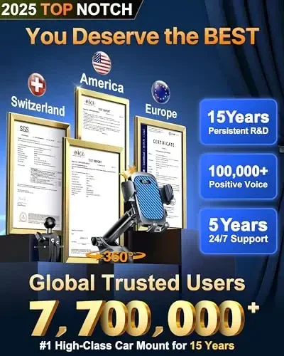 HTU 2025 Best Car Phone Holder 【Ultimate 5-in-1 & Upgraded 100+LBS Strongest Suction】【True Military-Grade & Safety Cert】 360° Windshield Dashboard Vent Mount Stand for iPhone Android & Truck, Blue - 1