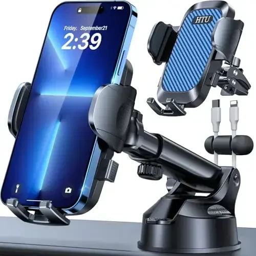 HTU 2025 Best Car Phone Holder 【Ultimate 5-in-1 & Upgraded 100+LBS Strongest Suction】【True Military-Grade & Safety Cert】 360° Windshield Dashboard Vent Mount Stand for iPhone Android & Truck, Blue - 4