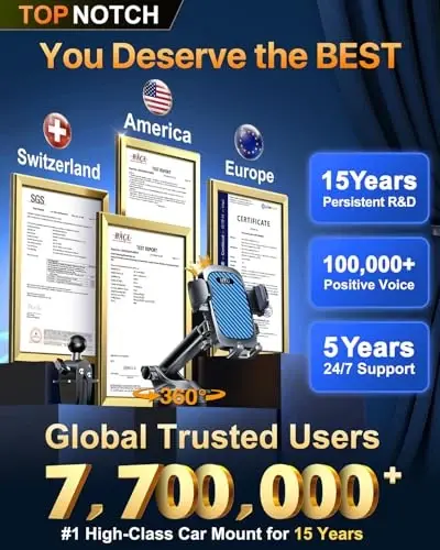 HTU 2026 Ultimate Best【True Military-Grade & Safety Cert】Car Phone Holder【Upgraded 360 Rotation & 100+LBS Strongest Suction】5-in-1 Truck Windshield Dashboard Vent Mount Stand for iPhone Android, Blue - 1
