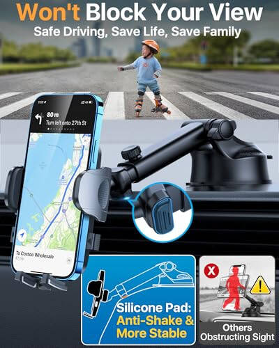 HTU 2024 Ultimate Car Phone Mount【80+LBS Strongest Suction & Military-Grade】【Patent & Safety Certs】 Cell Phone Holder Truck Stand for Dashboard Windshield Vent for iPhone 15 Pro Max 14 Samsung, Grey - 6