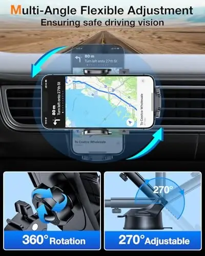 HTU 𝟐𝟎𝟐𝟔 𝐔𝐩𝐠𝐫𝐚𝐝𝐞𝐝【True Military-Grade】 Car Phone Holder【Safety Certs & No Smell】 Cell Phone Holder for Car Mount for Dashboard Windshield Air Vent Long Arm Thick Case,Green - 3